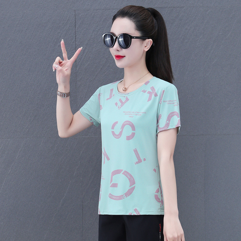 2023 camiseta transpirable de secado rápido de seda de hielo delgado simple para mujer de verano