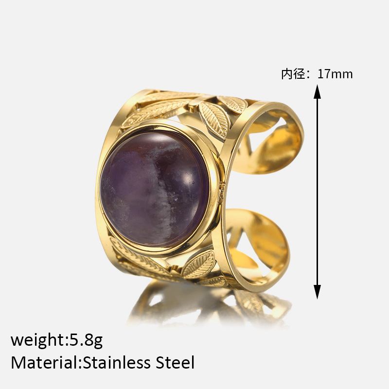 INS nuevo anillo de acero inoxidable de oro 18 quilates hueco hoja de piedra natural elíptica personalidad simple anillo en stock