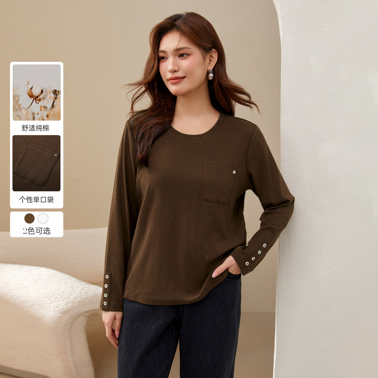 Xianli Show large-size women's clothing simple casual lazy style slim and shoulder versatile T-shirt fat mm2024 winter clothing new style