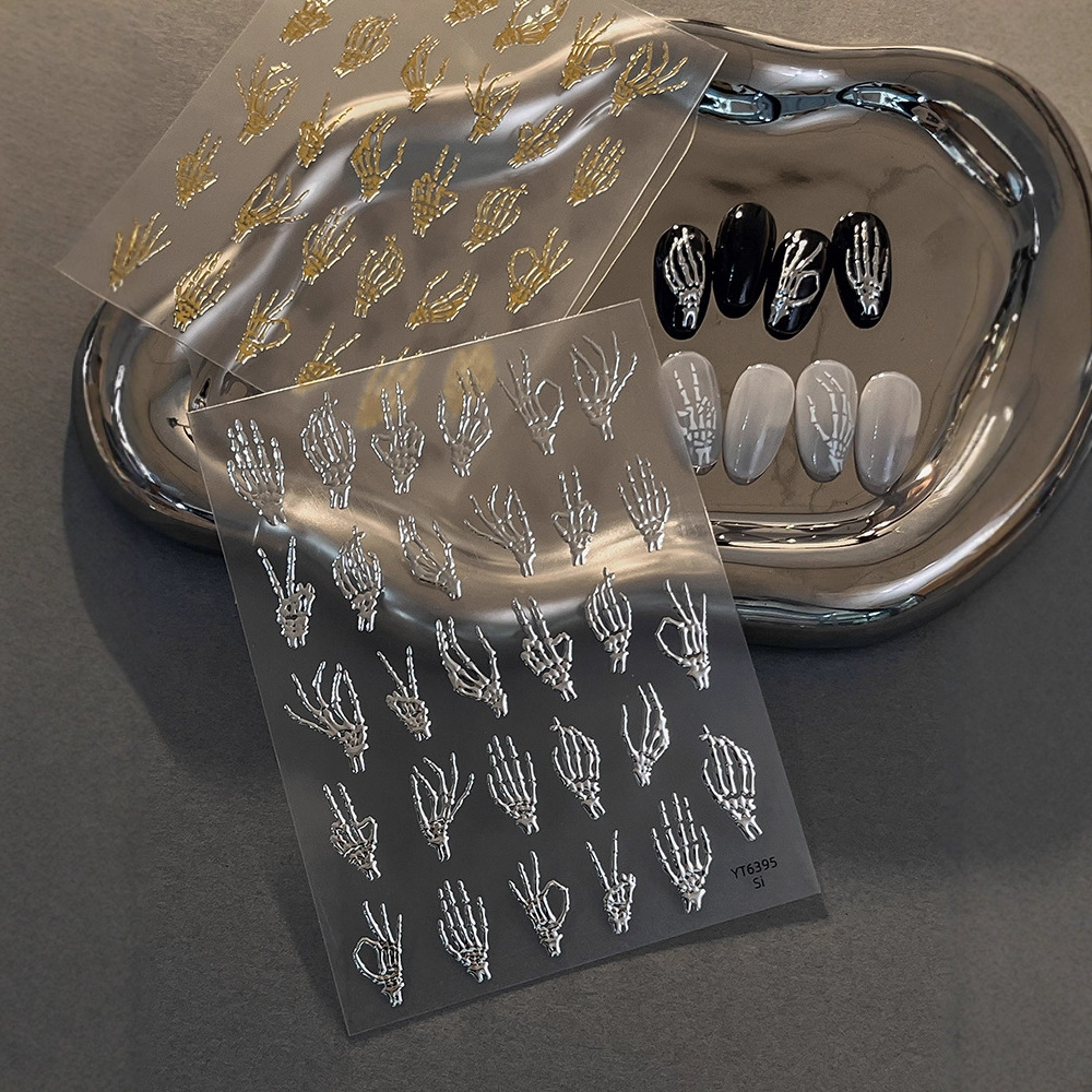 万圣节浮雕贴纸卡通复古克罗心十字架可爱南瓜幽灵女巫骷髅指甲贴