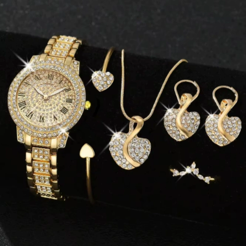 Casual Bracelet and Quartz Watch Set, Fashion Jewelry, Multiple Colors, 23.5 cm