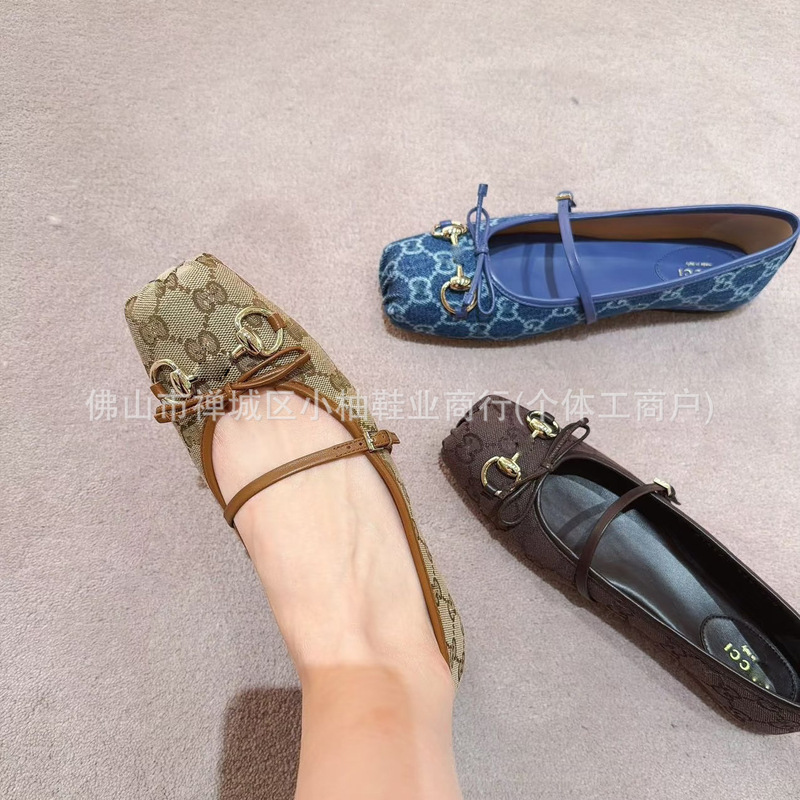 26 New Styles of g Brand Ballet Shoes with Horsebit Buckle, Pig Nose Bow, Flat Casual Versatile Mary Jane Shoes for Women