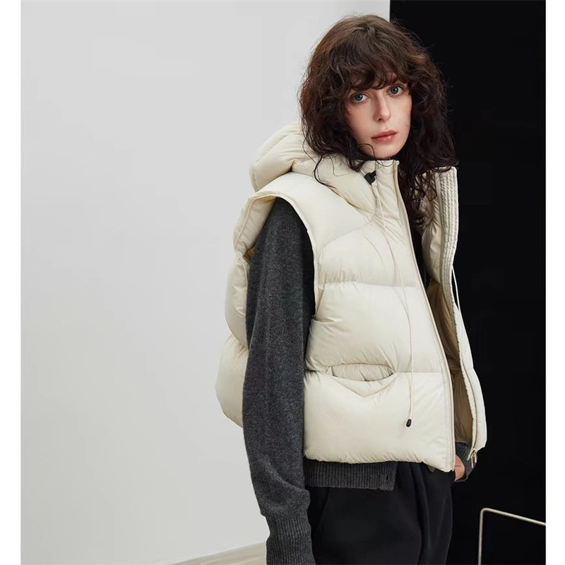 Goose down Soft and Fluffy Hooded down Vest 2024 European and American Autumn and Winter New Puff Short Vest Celebrity Style