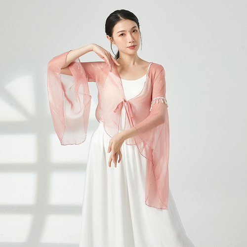 Classical dance dance clothing women's gauze Chinese dance fairy pearl elegant top performance clothing practice clothing