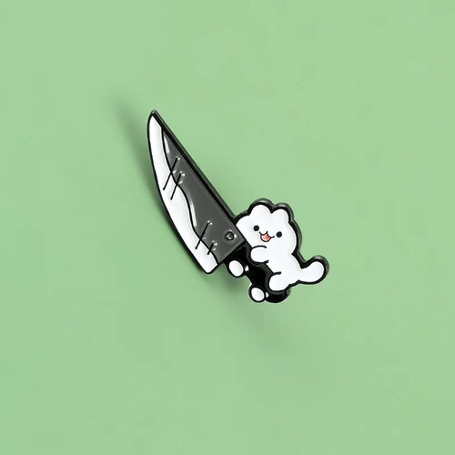 Cute Cartoon Knife Kitten Alloy Pin, Ins Trendy Cute Kitten Hugging Small Knife Badge, Fashion Accessory