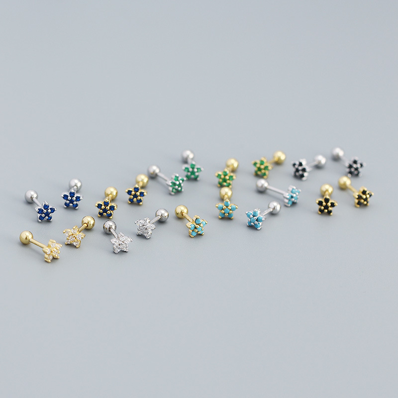 Fashion Flower Sterling Silver Zircon Ear Studs 1 Pair