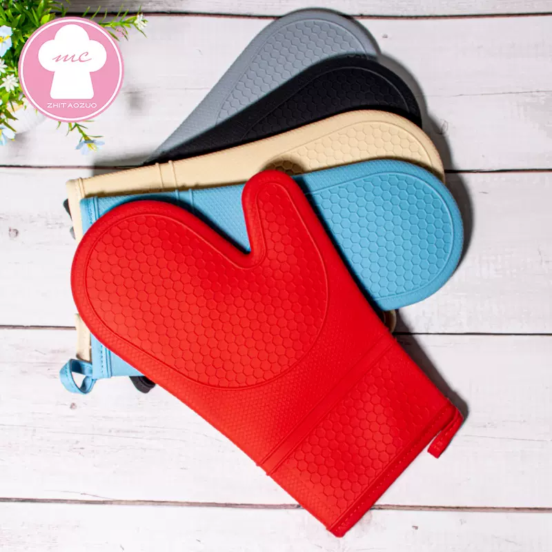 蜂窝长款家用厨房硅胶加棉微波炉烤箱取物烘焙隔热防烫手套耐低温