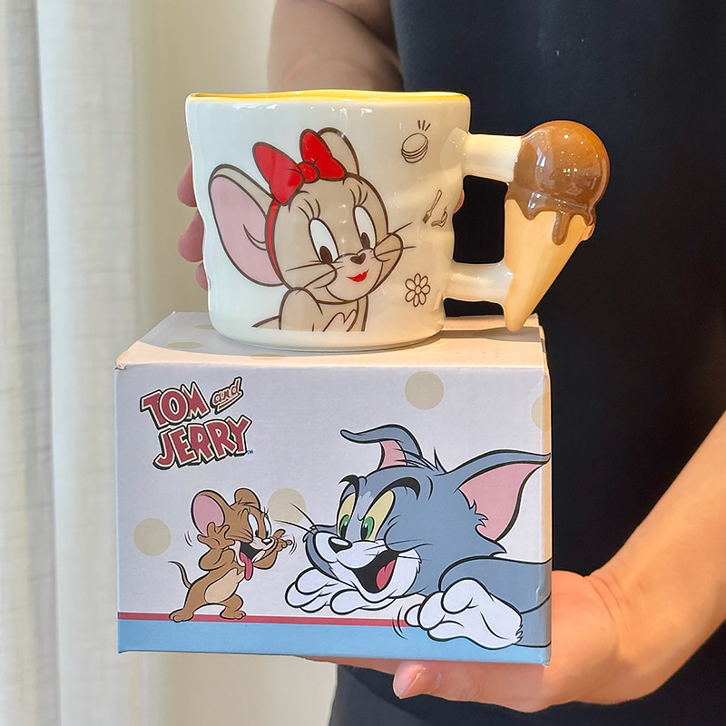 Taza de cerámica de gato y ratón Taza de agua de pareja Taza de regalo de cumpleaños para mujer Agua potable para el hogar Taza de café de oficina