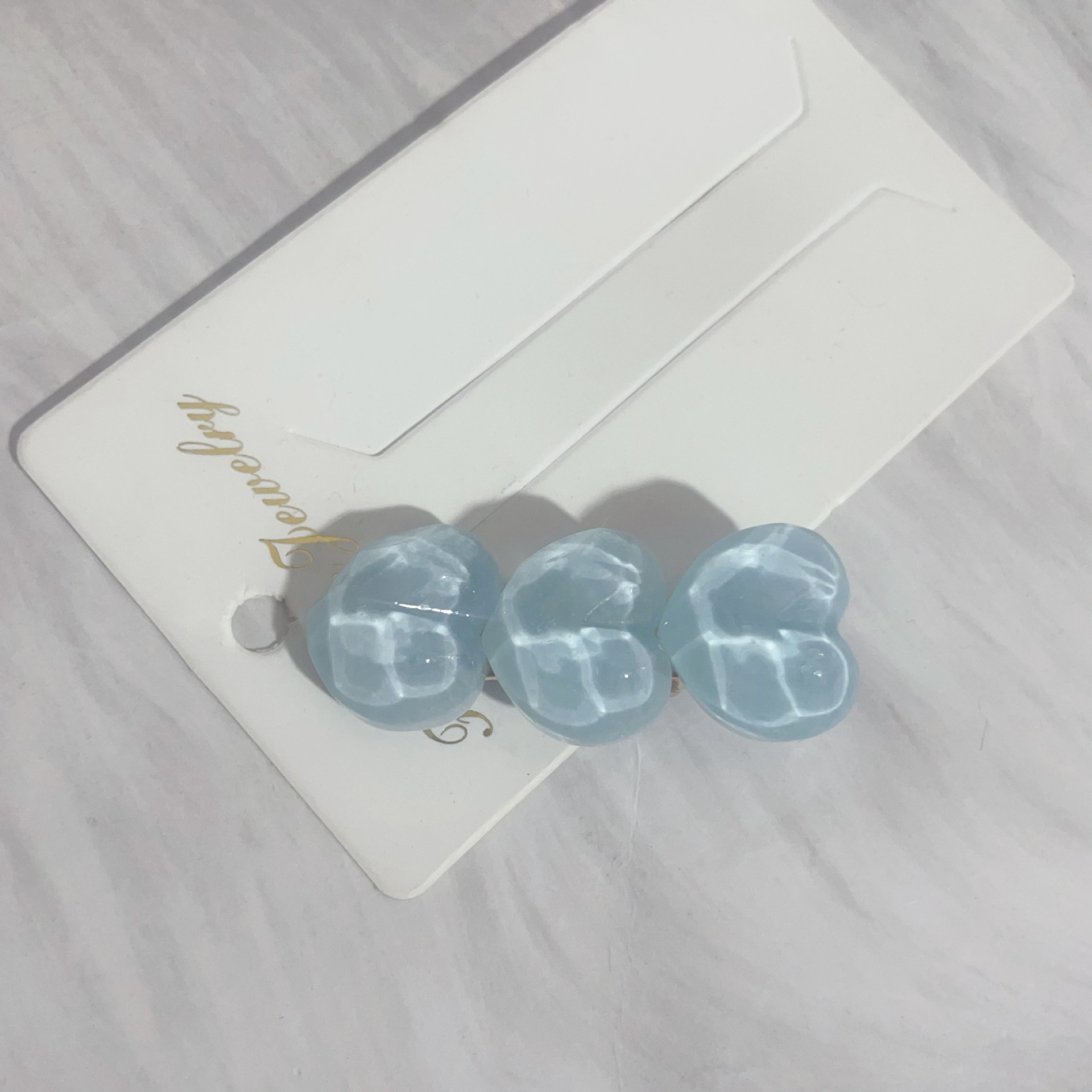 파란색 투명 사랑 머리핀 3개