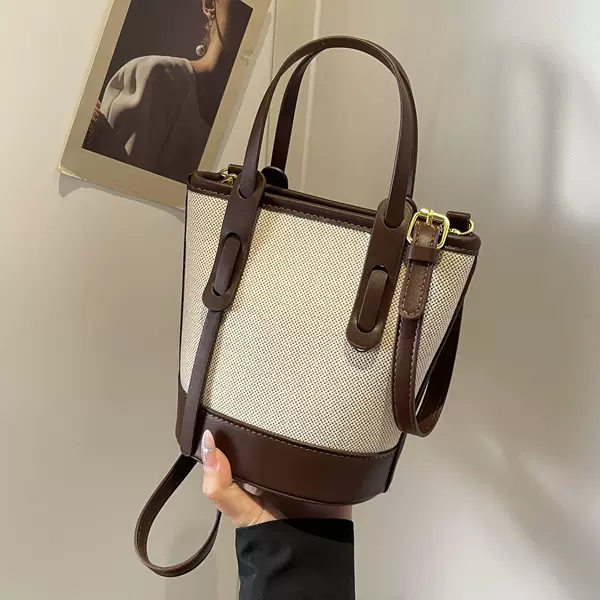 Vintage Canvas Portable Bucket Bag Women's Korean-style Simple 2024 Autumn Niche All-match High-end Shoulder Crossbody Bag