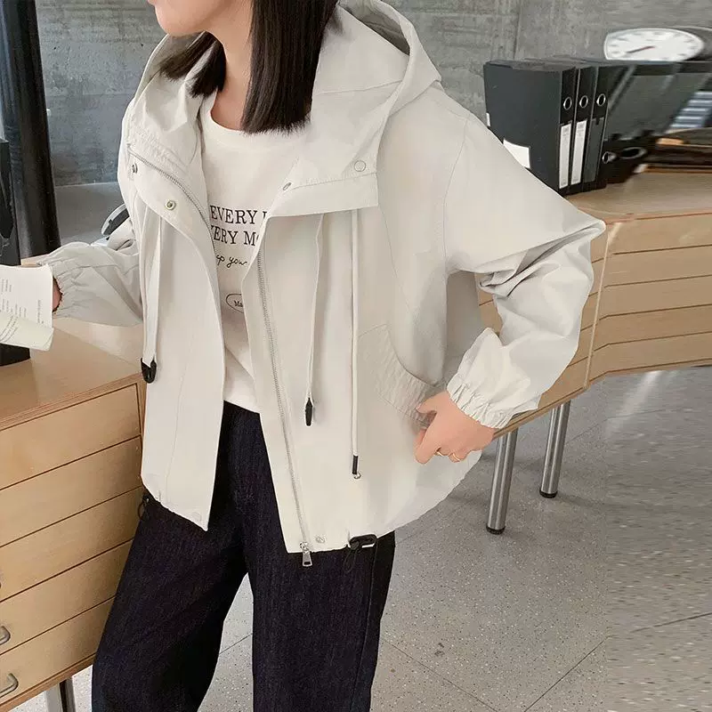 韩系连帽抽绳工装冲锋衣女春季2025新款小众宽松风衣休闲夹克外套