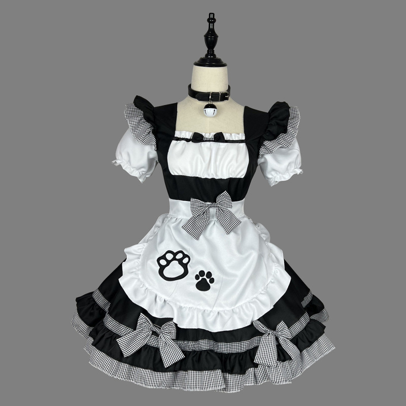 新しい猫娘のメイド服のコスプレの大きいサイズの女装の日本のかわいいメイドの白黒の経典のメイド|undefined