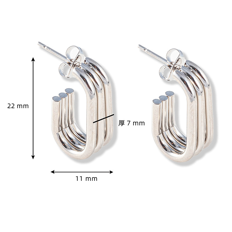 Pendientes geométricos de triple capa en forma de U, de acero inoxidable, diseño elegante y de nicho, versátiles, joyería europea/americana