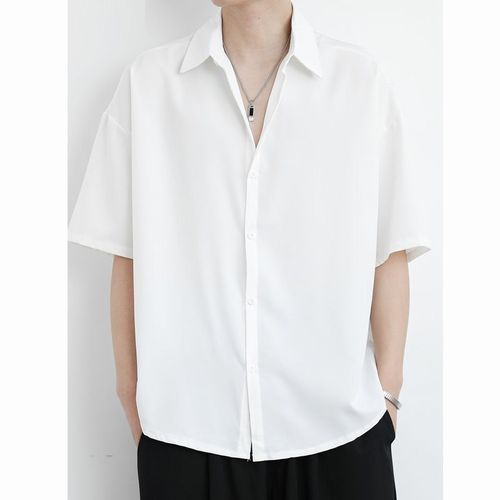 Ice silk short-sleeve summer fashion brand men's casual jacket, high-end, cool and stylish black shirt, thin, loose type
