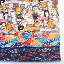 卡通小猫小鱼 斜纹纯棉卡通布料 全棉床品面料 服装布料 宝宝印花