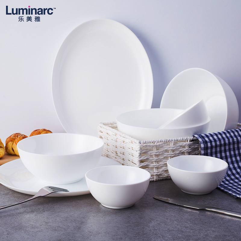 French bow and arrow lemaiya white jade tableware 10-piece set full tempered glass Rice Bowl plate high temperature resistant gift suit