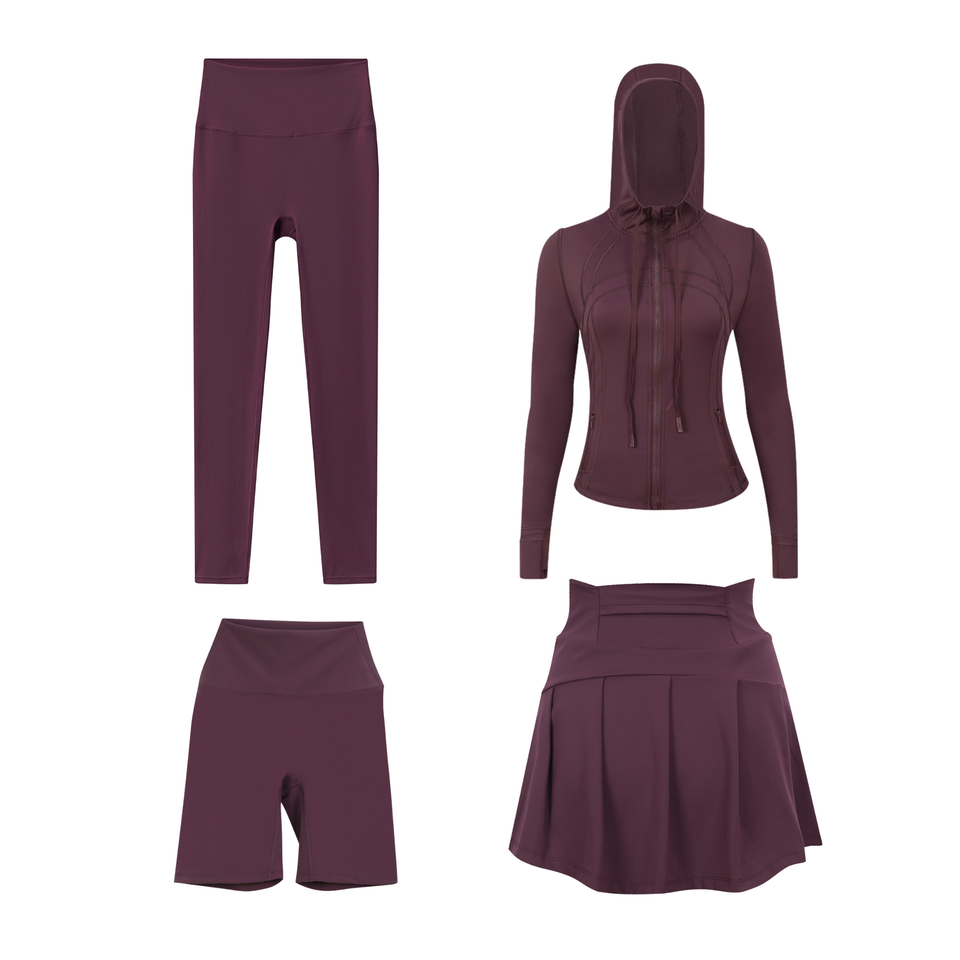 Women's Four Piece Set Sportswear Hooded Jacket Cropped Pants Short Skirt Slim Fit Outerwear Elastic Sports Jacket_ecoleips.com