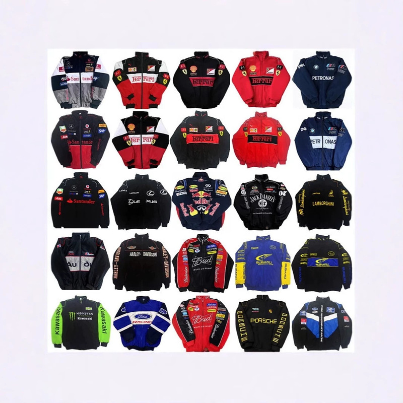 2025 F1 Ferrari Embroidered Racing Jacket for Men, Cross-Border Vintage European and American Motorcycle Riding Jacket