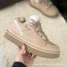 桑坡雪地靴梅尔新款羊皮毛一体低帮厚底系带羊毛保暖棉鞋女冬季鞋