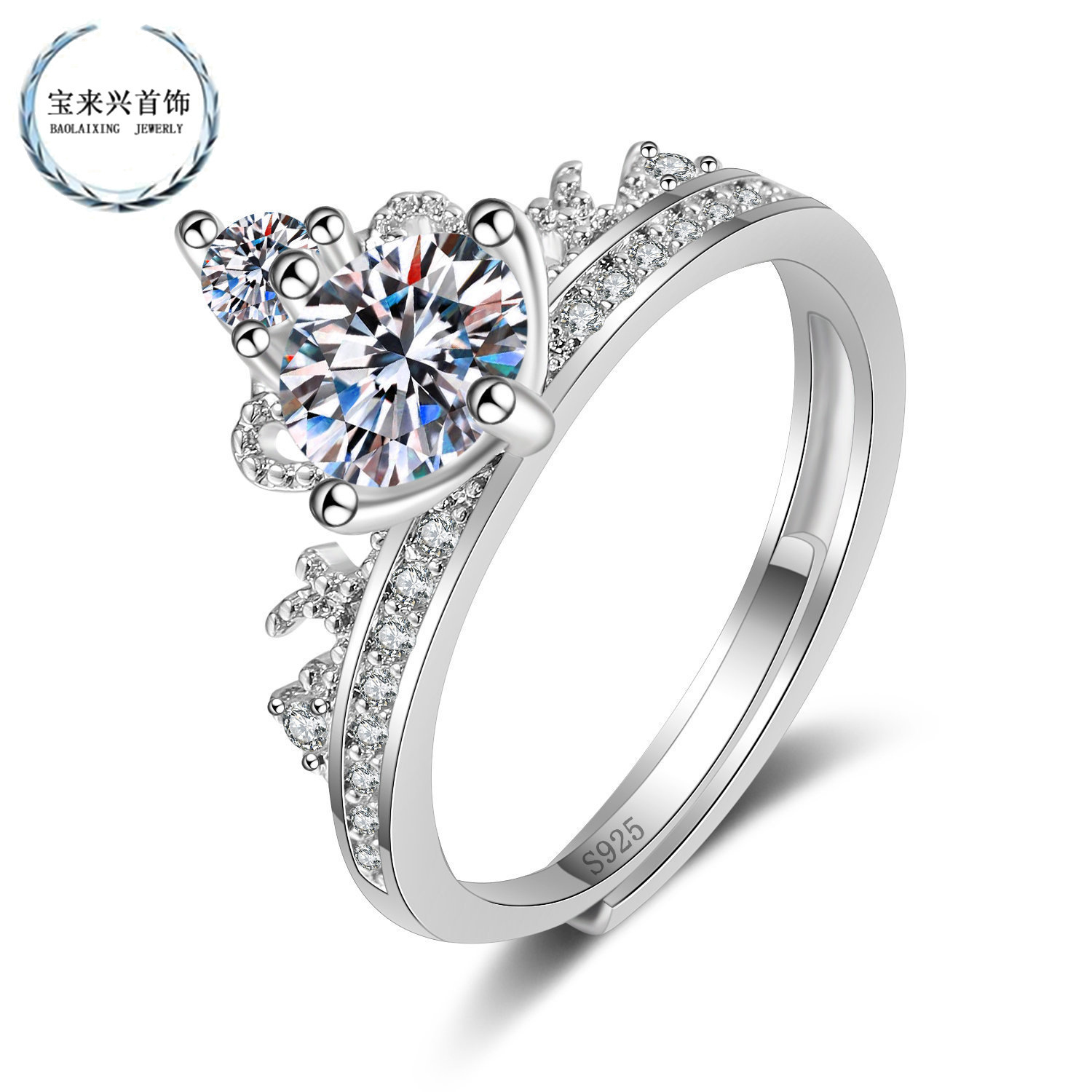 Live Hot Selling Supply Cross-border Crown Goddess Ring Proposal Ring Women Diamond Couple Ring Women Direct Selling