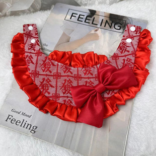New Year rich red bowknot pet lace fake collar lace saliva towel dog cat bib cow scarf