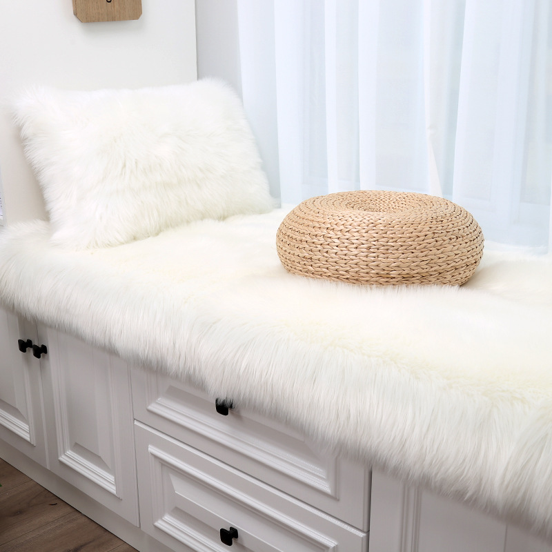 Other Plush Bay Window Cushion, Lamb Wool Balcony Mat, Bedroom Tatami Rug (Car Carpet) - white-long-hair-60120cm