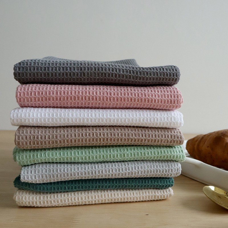 北欧风格棉质长方形素色华夫格茶巾厨房巾餐巾