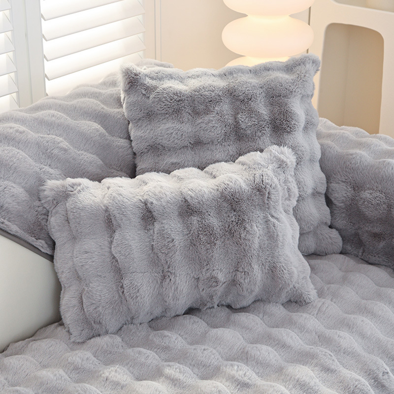 Koti ja puutarha Talvi korkealaatuinen kani pehmo sohvatyynyt luistamattomat tyynyt massiivipuu nahka sohvan päällinen koko kansi kangaspyyhe_voghion.com