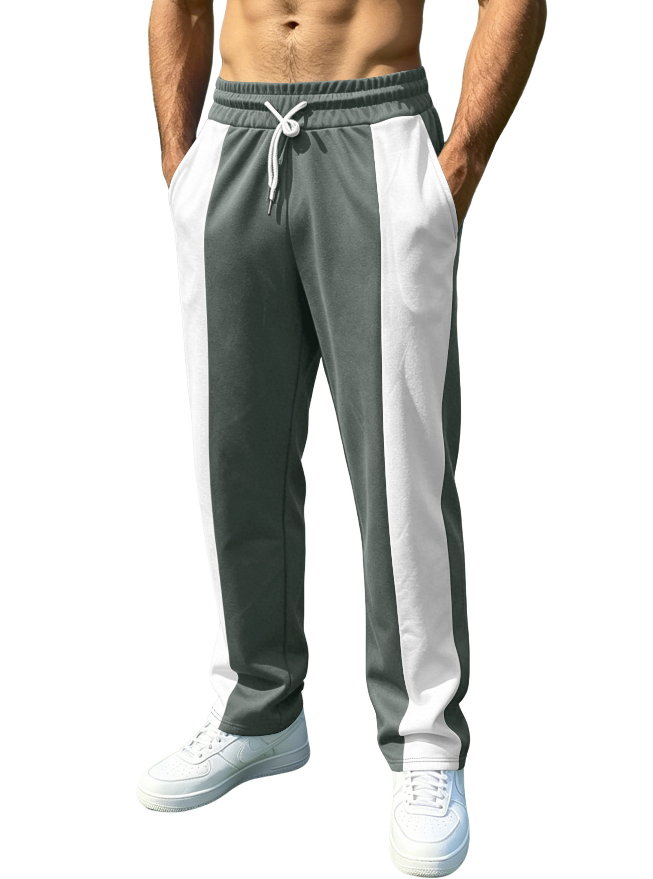 Estación independiente transfronteriza hombre americano deportivo casual relajado tela saludable cintura para correr rápido secado empalme pantalones de color contrastante