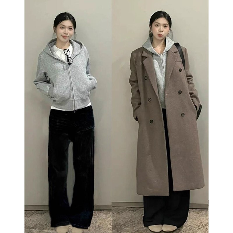 灰色短连帽卫衣2025新款内搭初秋拉链秋季外套女修身带帽上衣穿搭|undefined
