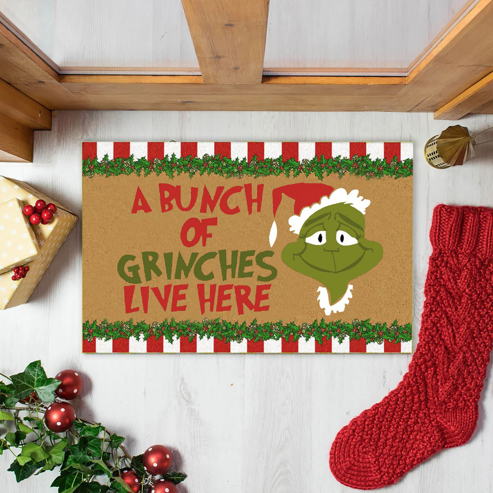 En stock Grinch alfombra del piso transfronterizo alfombra de Navidad alfombra de puerta de vacaciones verde payaso alfombra del piso