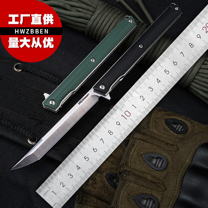 户外刀高硬度便携防身折刀D2钢轴承侧开G10柄五金小刀现货批发