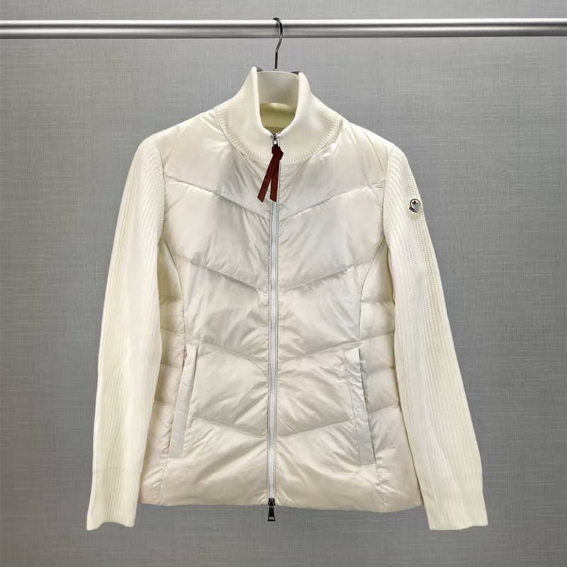 Cross-border high-end Moncler-style waist-cinching knitted front-back spliced down jacket for women, cardigan jacket with 90% white duck down, women's outerwear Cross-border high-end Moncler-style waist-cinching knitted front-back spliced down jacket for women, cardigan jacket with 90% white duck down, women's outerwear