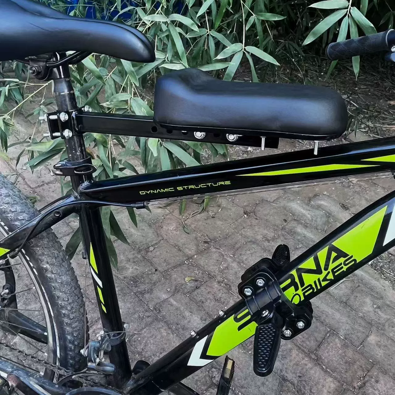 Children's mountain bike accessory — additional child seat with armrest, folding pedals, handrail options