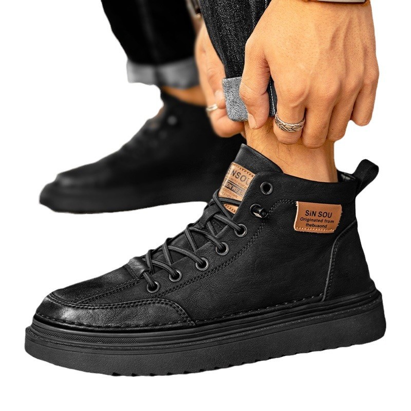 Plush Warm High-Top Shoes for Men in Autumn and Winter New Thick-Soled Retro Sneakers for Men Mid-Top Casual Martin Shoes