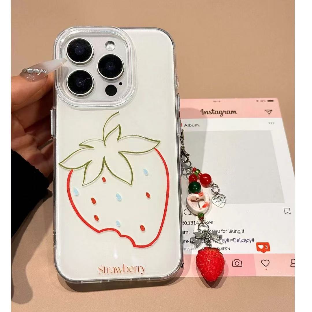 Ins líneas de estilo simple fresa para iphone16ProMax funda para teléfono 13 Apple 15Pro colgante 14 mujer