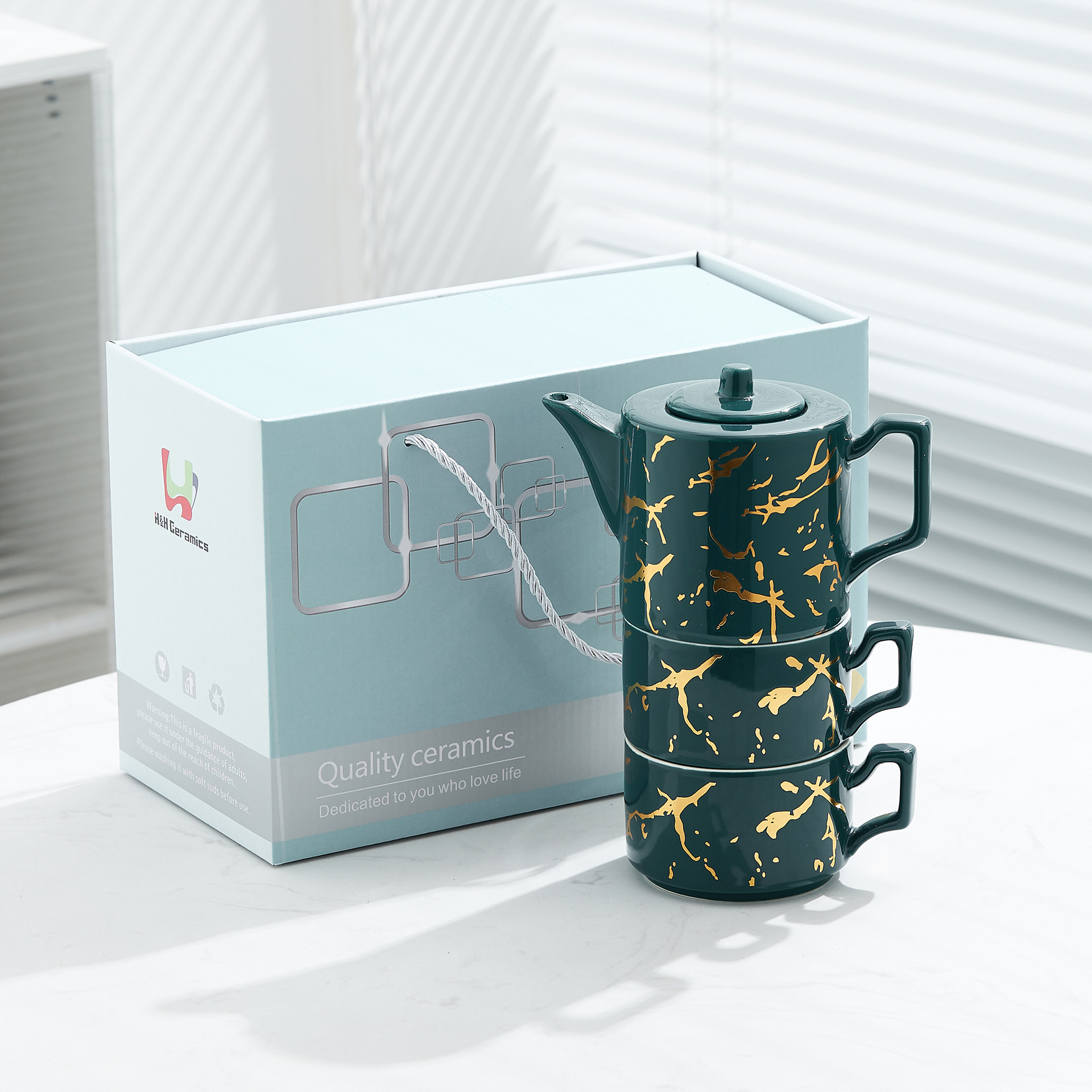 Oro marbling flor juego de té Nordic ins juego de té traje Luz de lujo tarde juego de té caja de regalo embalaje