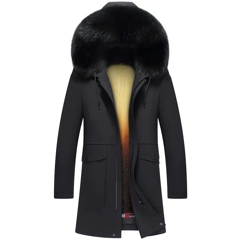 2023 зимнее мужское цельное пальто из меха щуки с подкладкой из норки, цельное мужское толстое пальто из норки средней длины, модное