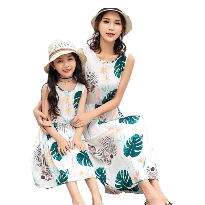 Платье для родителей и детей, хлопковое шелковое платье для мамы и дочки, ночная рубашка для девочек, большой детский хлопковый Шелковый жилет, платье, женское пляжное летнее