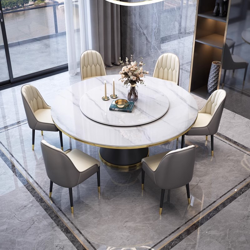 Luxury stone table and chair set for home use in small apartments, hotel restaurant round table modern simple circular rotating table 