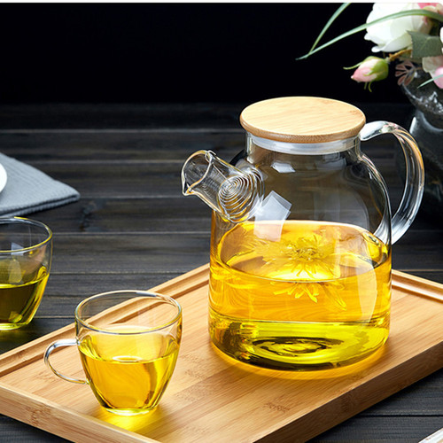 Large-capacity high borosilicate glass teapot, Japanese-style explosion-proof bamboo lid teapot, floral tea pot, electric ceramic stove compatible tea kettle