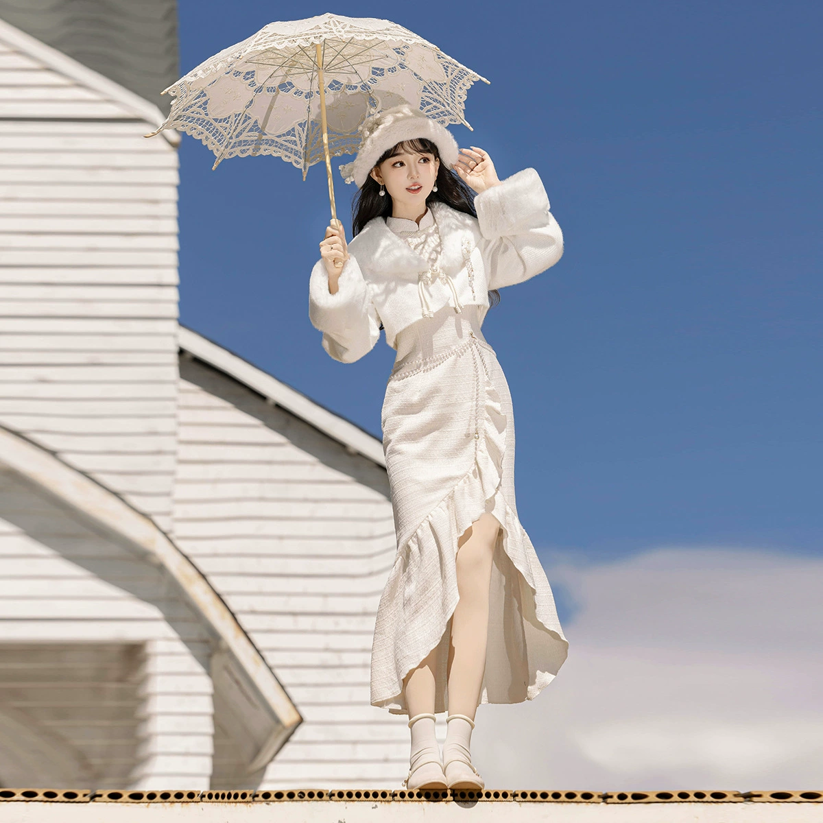 Оригинальный белый лунный свет, новый китайский стиль, женский национальный стиль, повседневное новое платье-топ, осенне-зимний комплект X166.