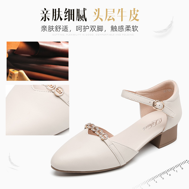 C4684 1280K GIÀY DÉP SANDAL NỮ RUITDT MŨI NHỌN GÓT VUÔNG MÙA HÈ TRUNG NIÊN GIÀY DÉP NỮ DA BÒ G04 SẢN PHẨM MỚI