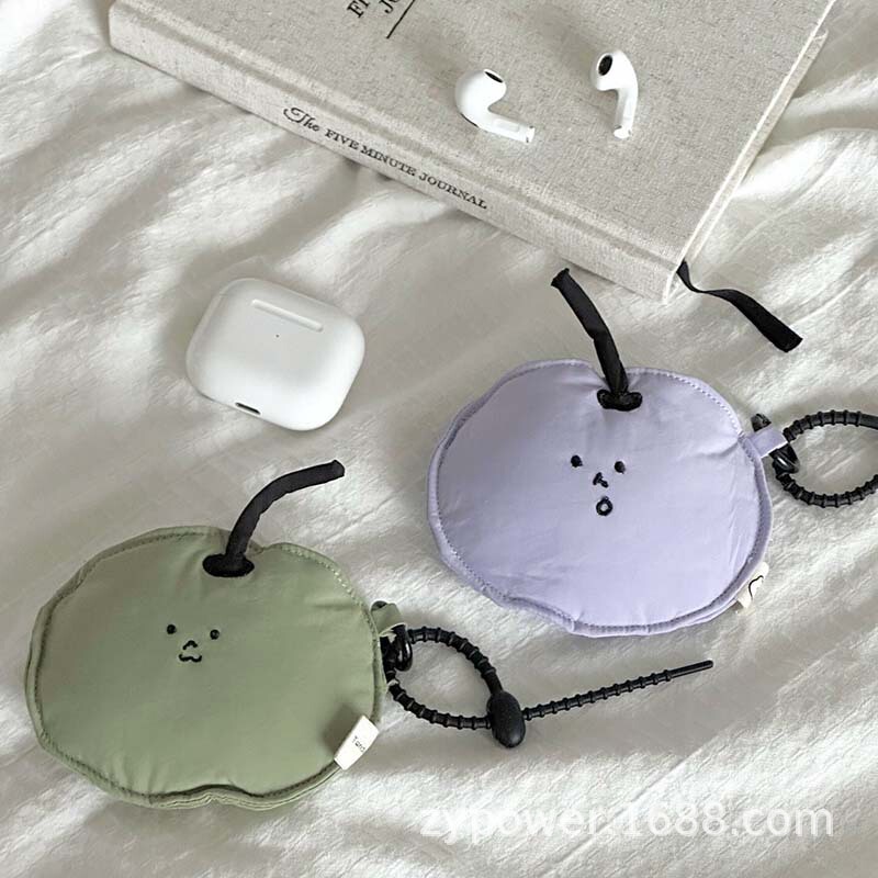 Cute Smiling Mouth Cotton-Filled Small Apple Headphone Storage Bag, Convenient Hangable Bag, Portable Headphone Bag, Coin Purse Cute Smiling Mouth Cotton-Filled Small Apple Headphone Storage Bag, Convenient Hangable Bag, Portable Headphone Bag, Coin Purse
