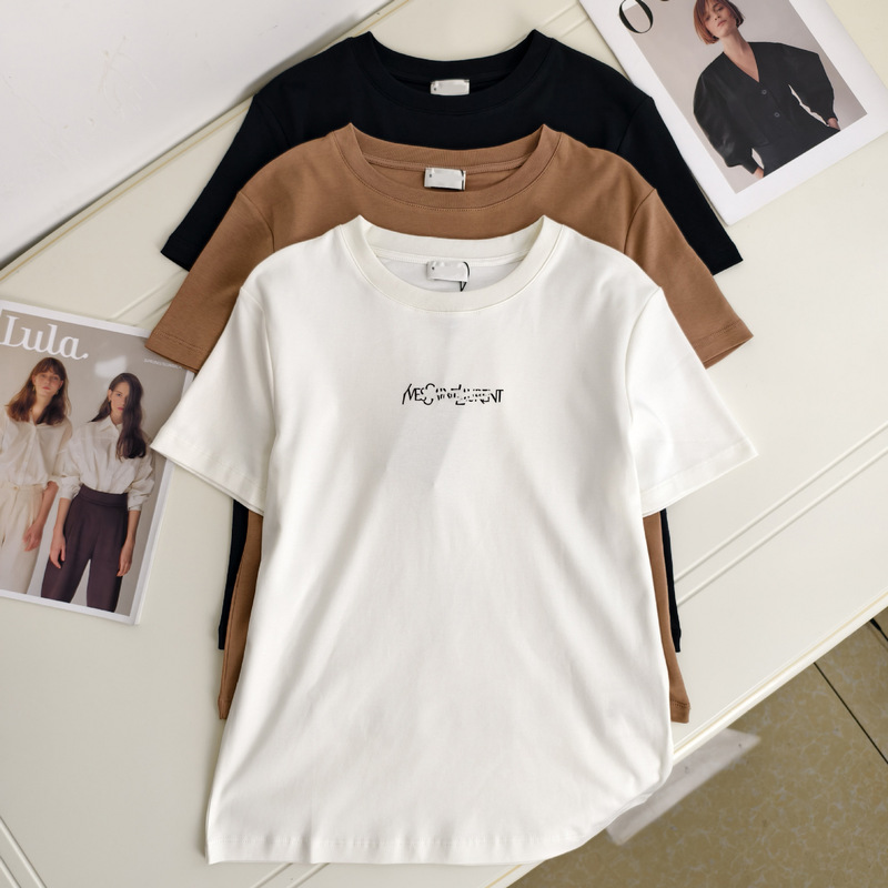 High-end YSL new model simple letter print casual versatile round neck short-sleeve T-shirt for women High-end YSL new model simple letter print casual versatile round neck short-sleeve T-shirt for women