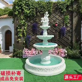 喷泉水景;庭院灯;花盆装饰