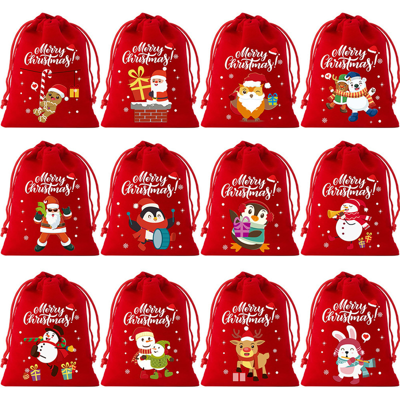 新しい国境を越えた売れ筋クリスマスベルベットバッグ巾着ギフトバッグクリスマスアップルバッグキャンディビスケット包装袋|undefined