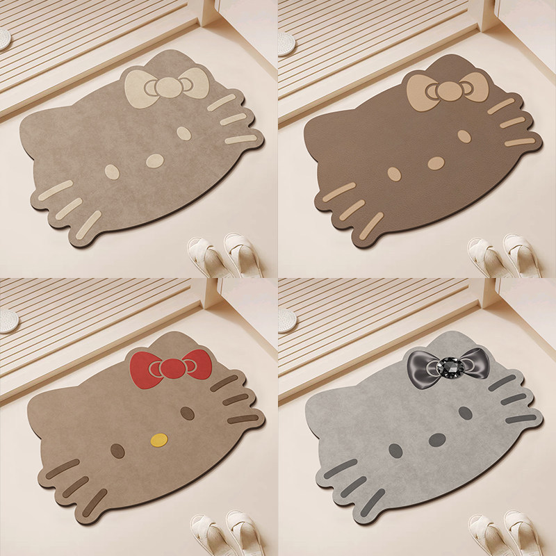 Retro-Style Irregular-Shaped Bathroom Absorbent Mat, Diatomaceous Earth Hello Kitty Foot Mat for Bathroom Entrance, Quick-Drying Foot Mat