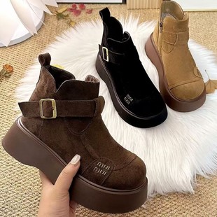 Thick-soled high-top snow boots suede waterproof cotton shoes women's 2024 autumn and winter new fleece-lined non-slip small Birkenneth shoes