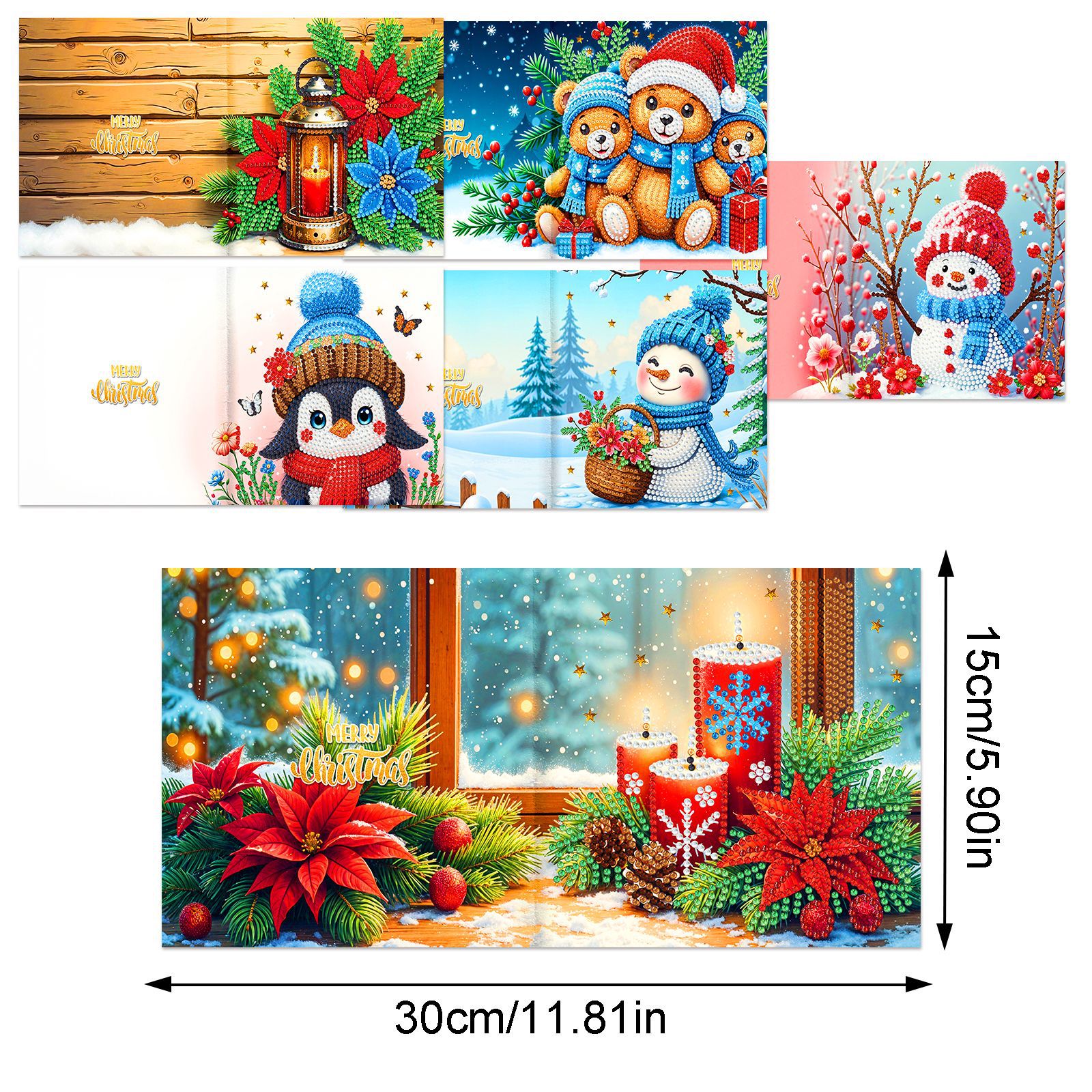 Explosiones transfronterizas de Navidad multiserie de tarjetas de felicitación puntuales hechas a mano 9 conjuntos de sobre de diamante 6 conjuntos de dibujos animados